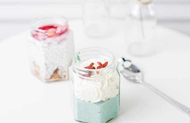 Small Jar containing pannacotta and chantilly on top