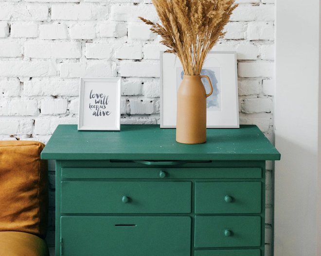 drawers with dry flowers on it